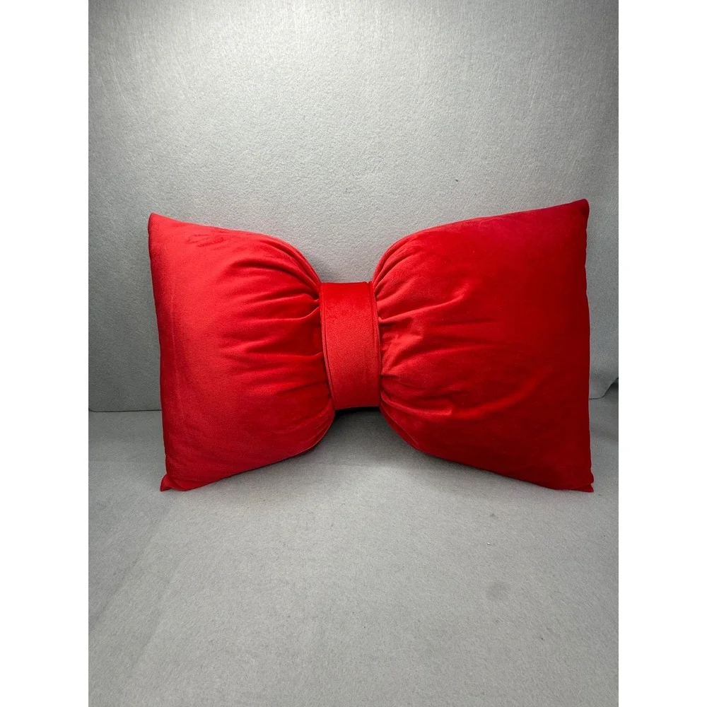 Red Velvet Decorative Bow Pillow Valentines, Christmas 18x11